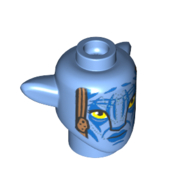Minifig Head Special Alien Na'vi with Yellow Eyes, Blue Markings, Medium Nougat Braids print Medium Blue