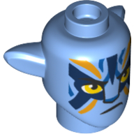 Minifig Head Special Alien Na'vi with Yellow Eyes, Dark Blue/Bright Light Orange Markings, Angry print Mittelblau