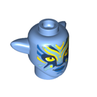 Minifig Head Special Alien Na'vi with Yellow Eyes, Blue/Dark Blue/Neon Yellow Markings, Blue Lips print Mittelblau