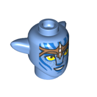 Minifig Head Special Alien Na'vi with Yellow Eyes, Blue Markings and Freckles, Nougat Headband print Mittelblau