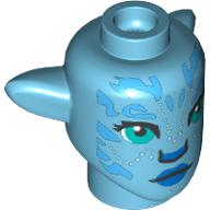 Minifig Head Special, Na'vi with Dark Turquoise Eyes, Dark Azure Markings, Dark Azure Lips print Mittelazur