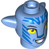 Minifig Head Special, Na'vi with Yellow Eyes, Dark Blue Markings print Medium Blue