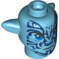 Minifig Head Special, Na'vi with Blue Eyes, Dark Blue Markings, Angry Medium Azure