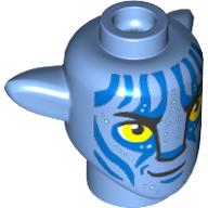 Minifig Head Special, Na'vi with Yellow Eyes, Dark Blue/Bright Light Orange Markings, Mean print Medium Blue