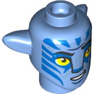 Minifig Head Special, Na'vi with Yellow Eyes, Blue Markings, Open Mouth Smile print Medium Blue