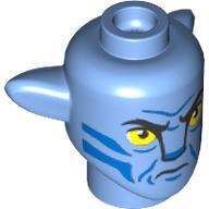 Minifig Head Special, Na'vi with Yellow Eyes, Blue Markings, Angry print Medium Blue