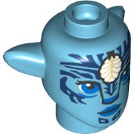 Minifig Head Special, Na'vi with Blue Eyes, Dark Blue Markings, White Shell print Mittelazur