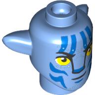 Minifig Head Special, Na'vi with Yellow Eyes, Blue Markings, Smirk print Medium Blue