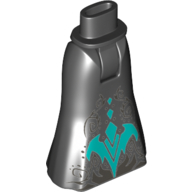Minidoll Hips and Full Length Skirt with Silver Water Filigree and Dark Turquoise Dragon Print Black