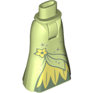 Minidoll Hips and Full Length Skirt with Yellow Flower, Dark Green Under Dress, Stars, Yellow Leaves Yellowish Green