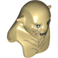 Minifig Head Special, Azog with Dark Tan Markings on Face and Chest, Light Blue Eyes Print Beige