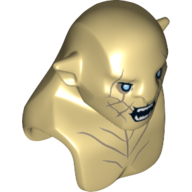 Minifig Head Special, Azog with Dark Tan Markings on Face and Chest, Light Blue Eyes and Wide Open Mouth Print Beige