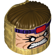 Minifig Head Special, MODOK with Dark Brown Hair and Bared Teeth Print Perlgold