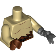 Torso Bare Chest with Dark Brown Markings and Belt Straps Print, Tan Arms, Reddish Brown Hand Right, Pearl Titanium Claw Left Tan