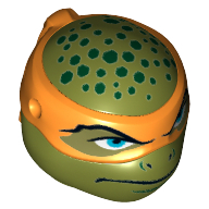 Minifig Head Special, Ninja Turtle with Orange Mask and Dark Green Spots Print (Michelangelo) Olivgrün