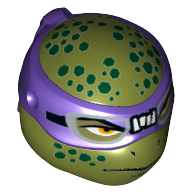 Minifig Head Special, Ninja Turtle with Dark Purple Mask and Dark Green Spots Print (Donatello) Olive Green