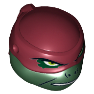 Minifig Head Special, Ninja Turtle with Dark Red Mask, Open Mouth Print (Raphael) Dunkelgrün