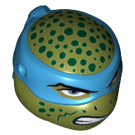 Minifig Head Special, Ninja Turtle with Blue Mask and Dark Green Spots, Open Mouth Print (Leonardo) Olivgrün