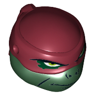 Minifig Head Special, Ninja Turtle with Dark Red Mask, Closed Mouth Print (Raphael) Dark Green