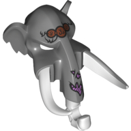 Mask Mammoth with White Tusks, Copper Pendants and Purple Sinew Patches on Proboscis Print Dunkelblaugrau