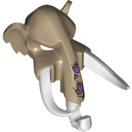 Mask Mammoth with White Tusks and Purple Sinew Patches on Proboscis Print Dark Tan