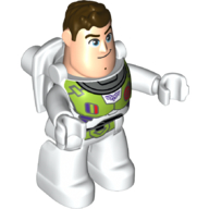 Duplo Figure with White Legs and Lime Space Suit, Dark Brown Hair Print (Buzz Lightyear) White