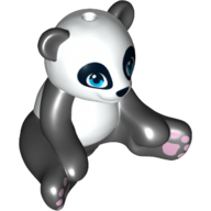 Animal, Panda Sitting with White Head and Belly and Blue Eyes Print Black