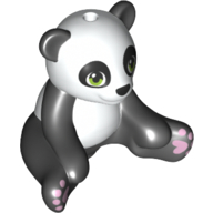Tier, Panda sitzend mit weißem Kopf und Bauch und grünen Augen (bedruckt) in Schwarz