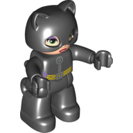 Duplo Figure Catwoman with Mask / Cowl Black, with Zipper and Yellow Belt Print Black