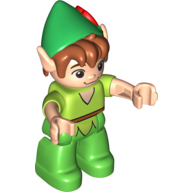 Duplo Figure with Bright Green Hat and Legs, and Light Nougat Face and Arms (Peter Pan) Lime