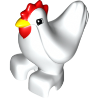 Duplo Animal Chicken / Hen with Red Comb and Wattle, Squared Eyes Print White