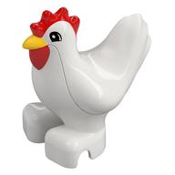 Duplo Animal Chicken / Hen with Red Comb and Wattle, Semi-Circular Eyes Print White