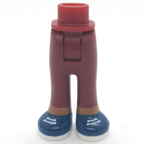 Minidoll Hips and Trousers with Back Pockets with Dark Blue Shoes, White Laces, Medium Nougat Legs Dunkelrot