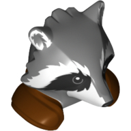 Minifig Head Special, Raccoon with Reddish Brown Shoulder Pads Print (Rocket) Dunkelblaugrau