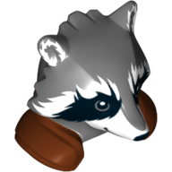 Minifig Head Special, Raccoon with Reddish Brown Shoulder Pads and Smile Print (Rocket) Dunkelblaugrau