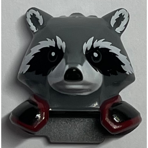 Minifig Head Special, Raccoon with Dark Red and Black Shoulder Pads Print (Rocket) Dark Bluish Gray