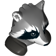 Minifig Head Special, Raccoon with Dark Bluish Grey Shoulder Pads Print (Rocket) Dark Bluish Gray