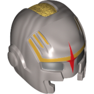 Helmet Space with Mouth Slit and with Black Eyeholes, Red Star and Gold Markings Print Flat Silver