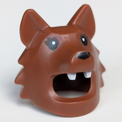 Costume / Mask, Wolf with White Fangs, Black Eyes, Dark Brown Eyeshadow Print Reddish Brown