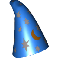 Hat Cone Drooping with Wizard Gold Moon and Silver Stars Print Blue