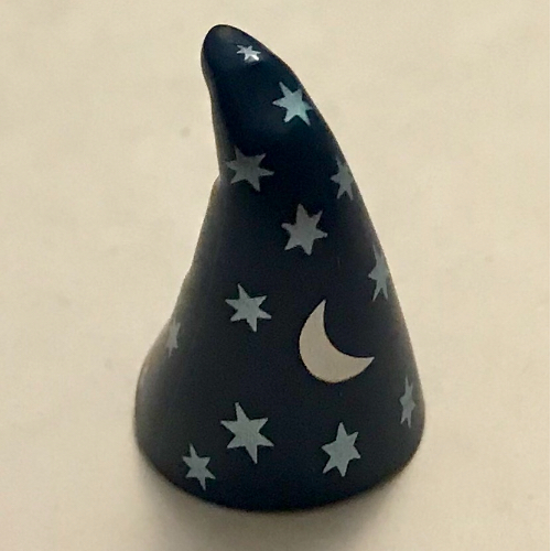 Hat Cone Drooping with Wizard Silver Moon and Stars Print Dark Blue