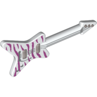 Musical Instrument Guitar Electric 'ML' Type with Magenta Tiger Stripes and Silver Strings, Bridge and Whammy Bar Print Weiß