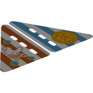 Duplo Boat Sail 5 × 7 with 4 Dark Orange Stripes and Hat, Skull and Crossbones and Patches / 4 Blue Stripes and Medallion with Gold Skull and Crossbones Print (Two Parts) Trans-Clear