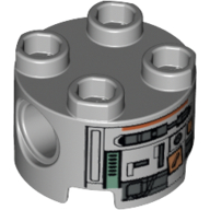 Brick Round 2 × 2, Pin Holes with Silver and Dark Orange Droid Print (C1-10P) Hellblaugrau