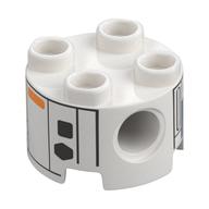 Brick Round 2 × 2, Pin Holes with Droid Body Print White