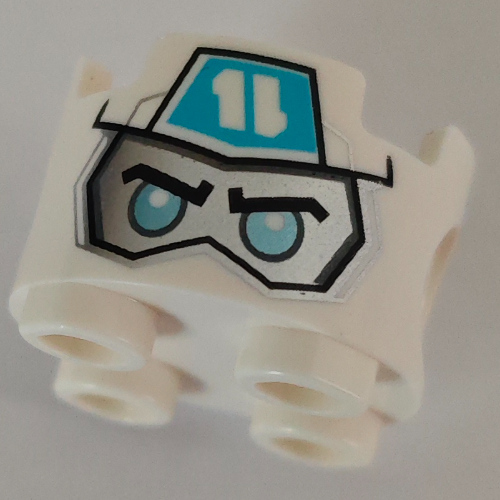 Brick Round 2 × 2, Pin Holes with Silver Face, Bright Light Blue Eyes, Medium Azure Wraps print White