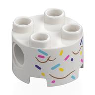 Brick Round 2 × 2, Pin Holes with Multi Colored Sprinkles print Weiß