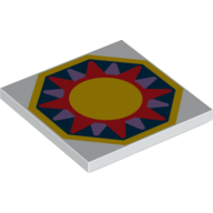 Tile 4 × 4 with Coral/Medium Lavender/Yellow Sun, Dark Blue Background in Octagon print White