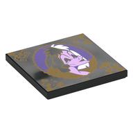 Tile 4 × 4 with Dark Purple/Lavender Cruella De Vil Portrait, Gold Border, Symbols, '1961' print Schwarz