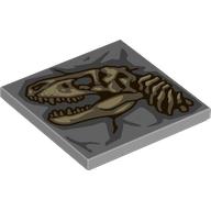 Tile 4 × 4 with Tan/Reddish Brown T-Rex Skeleton in Rock print Light Bluish Gray